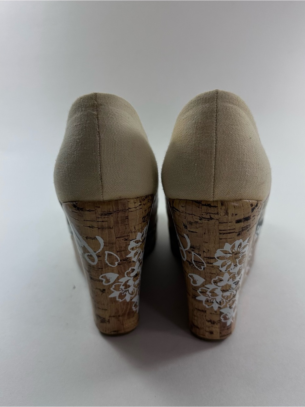 Ed Hardy Floral Tattoo Cork Wedge Peep-Toe Pumps in Pink and Beige - Picture 4 of 5